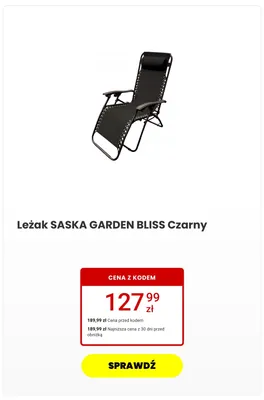 Leżak ogrodowy Saska Garden Bliss czarny promocja w Media Expert