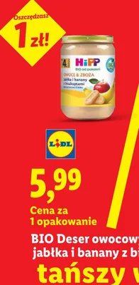 Bio Deser owocowy po 4m-cu, jabłka i banany z biszkoptami 190g promocja w Lidl