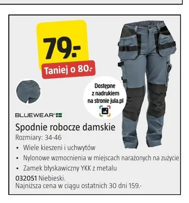 Spodnie robocze damskie Bluewear promocja w Jula