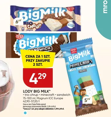 Lody Big Milk Sandwich promocja w Chata Polska