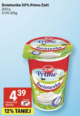 Śmietanka 30% Primo Zott promocja w Delikatesy Centrum