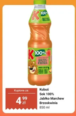 Sok 100% jabłko marchew brzoskwinia Kubuś promocja w Dino