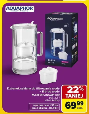 Dzbanek szklany do filtrowania wody Aquaphor Glass 2,5 l z filtrem Maxfor promocja w Carrefour