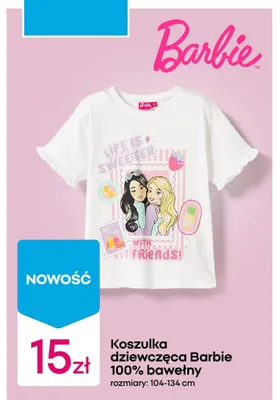 Koszulka dziewczęca Barbie 100% bawełny 104-134cm promocja w Pepco