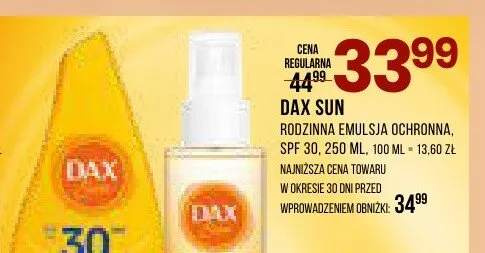 Rodzinna emulsja ochronna SPF 30 Dax Sun promocja w Drogerie Natura
