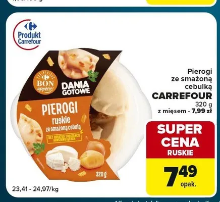 Pierogi ruskie ze smażoną cebulką Carrefour promocja w Globi