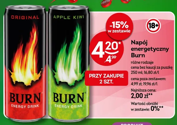 Napój energetyczny Burn Apple Kiwi promocja w Żabka