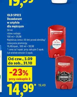 Dezodorant w sztyfcie dla mężczyzn Whitewater Old Spice promocja w Lidl