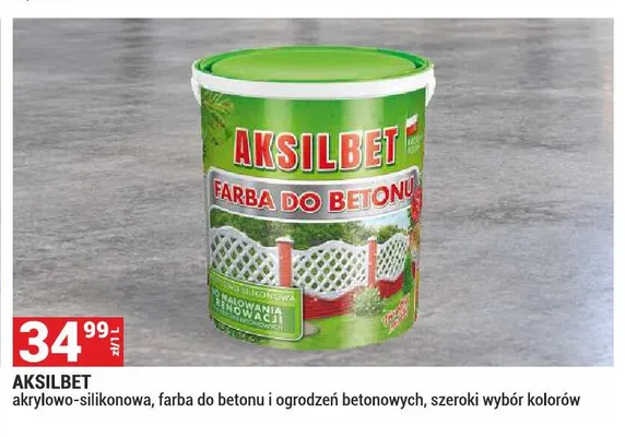 Farba akrylowo-silikonowa do betonu i ogrodzeń betonowych Aksilbet promocja w Merkury Market