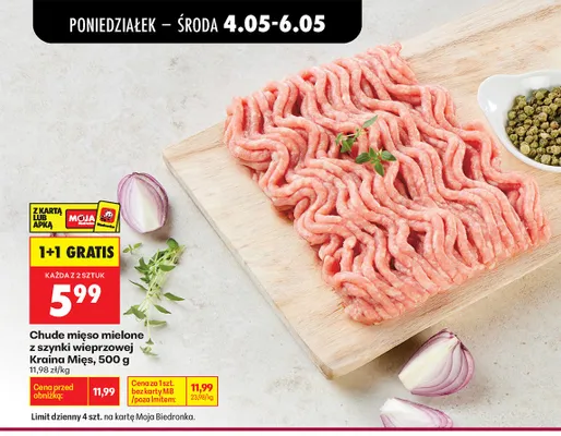 Chude mięso mielone z szynki wieprzowej Kraina Mięs promocja w Biedronka