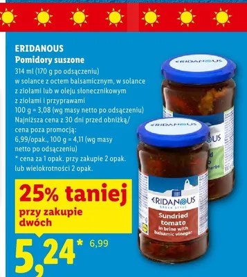 Pomidory suszone w solance z ziołami Eridanous promocja w Lidl