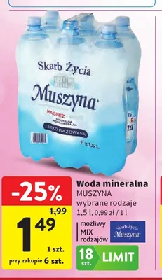 Woda mineralna lekko gazowana Skarb Życia Muszyna promocja w Intermarche