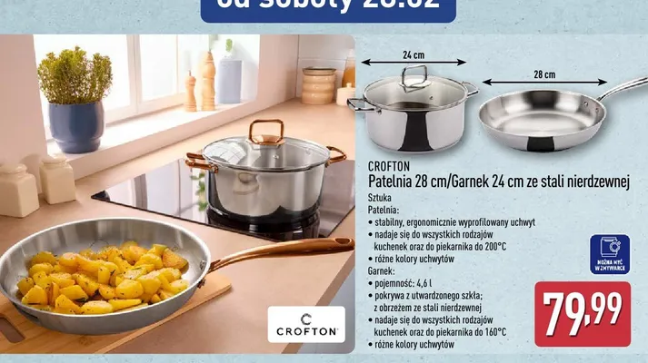 Patelnia 28 cm ze stali nierdzewnej promocja w Aldi
