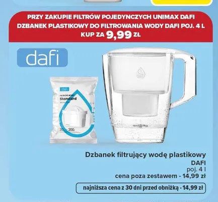 Dzbanek filtrujący wodę plastikowy Dafi promocja w Carrefour