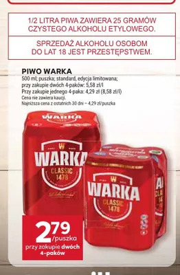 Piwo Warka Classic 4-pak 500 ml promocja w Stokrotka