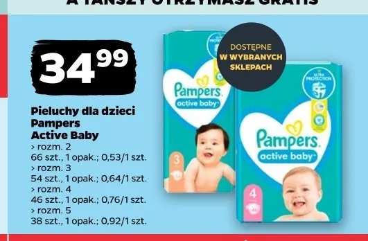 Pieluchy dla dzieci Pampers Active Baby rozm. 2 promocja w Netto