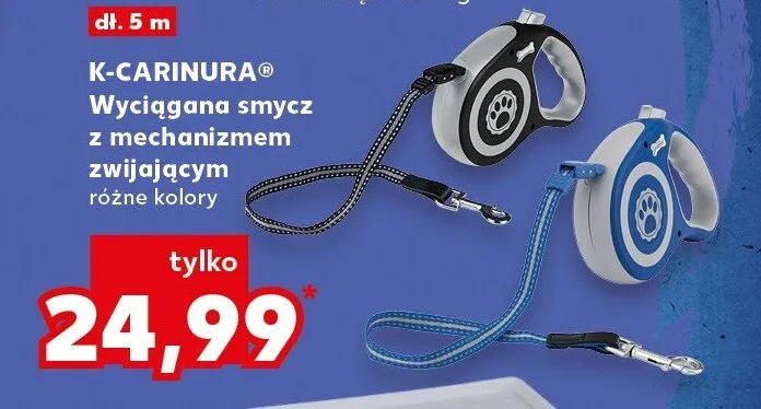 Wyciągana smycz z mechanizmem zwijającym, różne kolory promocja w Kaufland