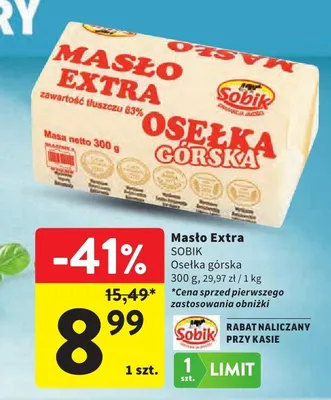 Masło Extra Osełka górska Sobik promocja w Intermarche