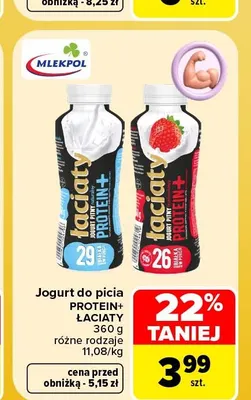 Jogurt do picia Protein+ truskawkowy Łaciaty promocja w Carrefour Market