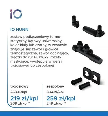 Zestaw podłączeniowy termostatyczny IO Hunn trójosiowy promocja w Blu Salony Łazienek