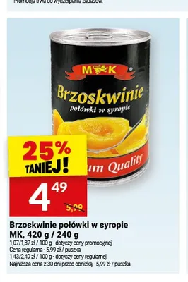 Brzoskwinie połówki w syropie MK promocja w Twój Market