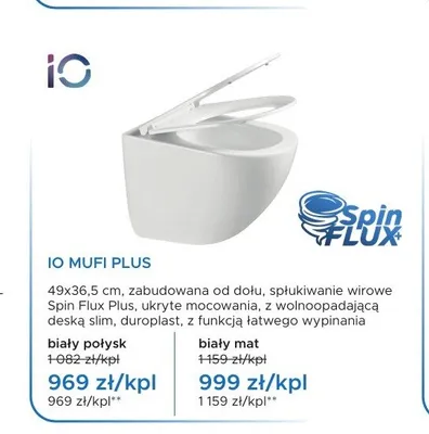 Miska WC wisząca iO Mufi Plus biały połysk promocja w Blu Salony Łazienek
