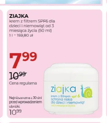 Krem z filtrem SPF6 dla dzieci i niemowląt od 3 miesiąca życia Ziajka promocja w Drogerie Jawa