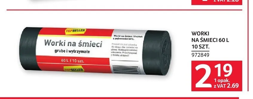 Worki na śmieci Topseller 60 l 10-pak promocja w Selgros