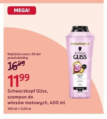Szampon do włosów matowych Schwarzkopf Gliss 400ml promocja w Rossmann