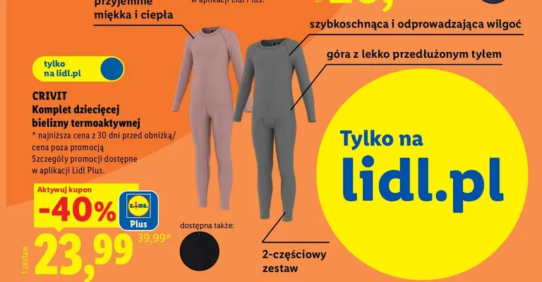 Komplet dziecięcej bielizny termoaktywnej Crivit promocja w Lidl