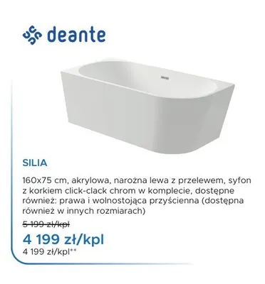Wanna akrylowa Deante Silia promocja w Blu Salony Łazienek