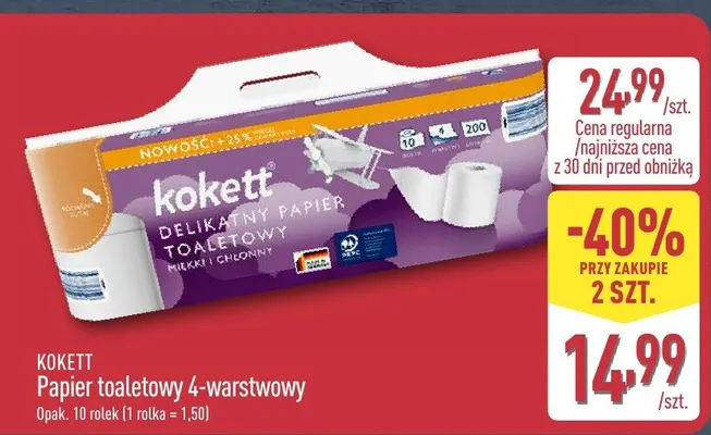 Papier toaletowy Kokett 4-warstwowy promocja w Aldi