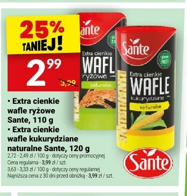 Extra cienkie wafle kukurydziane naturalne Sante promocja w Twój Market