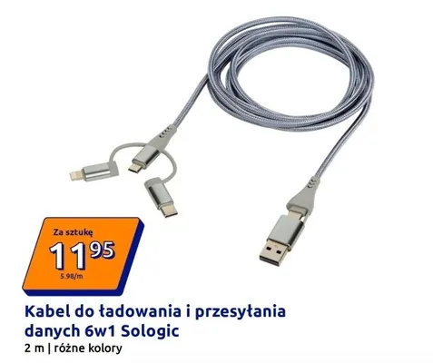 Kabel do ładowania i przesyłania danych 6w1 promocja w Action