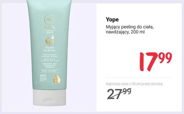 Myjący peeling do ciała nawilżający Yope promocja w Rossmann