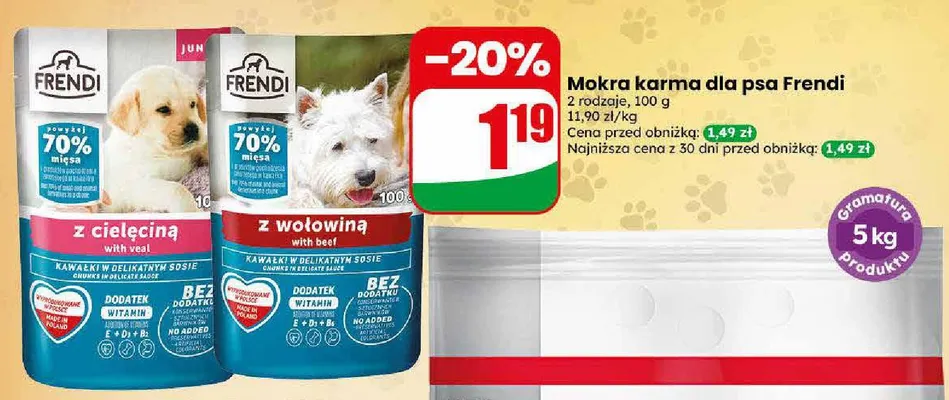 Mokra karma dla psa Frendi z wołowiną promocja w Dino