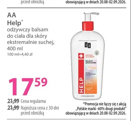 Odżywczy balsam do ciała AA Help promocja w Hebe