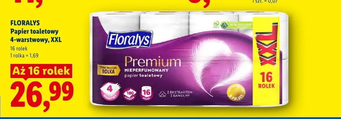 Papier toaletowy 4-warstwowy Floralys XXL promocja w Lidl