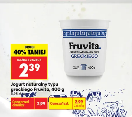 Jogurt naturalny typu greckiego Fruvita promocja w Biedronka