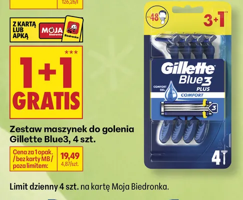 Maszynki do golenia Gillette Blue3 Plus Comfort 4-pak promocja w Biedronka