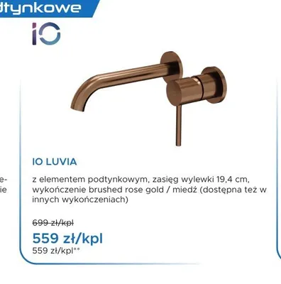 Bateria umywalkowa podtynkowa IO Luvia brushed rose gold miedź promocja w Blu Salony Łazienek