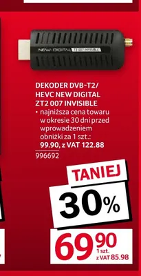 Dekoder DVB-T2/HEVC ZT2 007 Invisible New Digital promocja w Selgros
