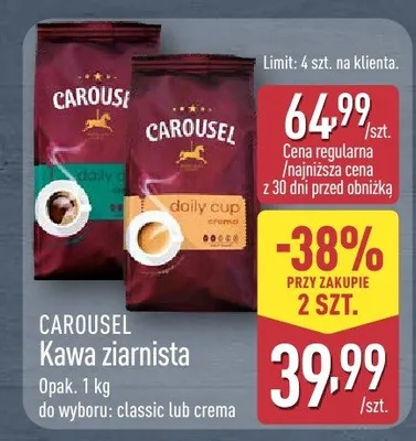 Kawa ziarnista crema 1 kg promocja w Aldi