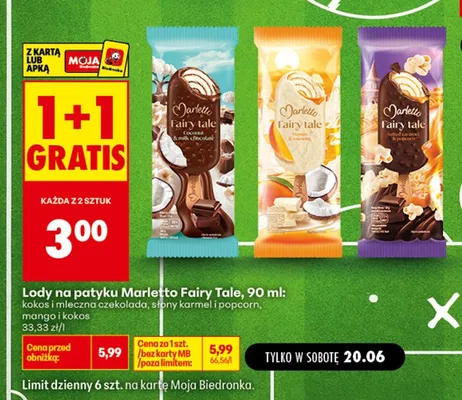 Lody na patyku Marletto Fairy Tale słony karmel i popcorn promocja w Biedronka