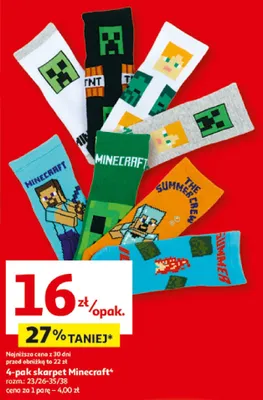 4-pak skarpet Minecraft rozm. 23/26-35/38 promocja w Auchan