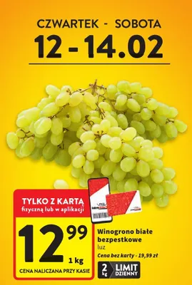 Winogrono białe bezpestkowe promocja w Intermarche