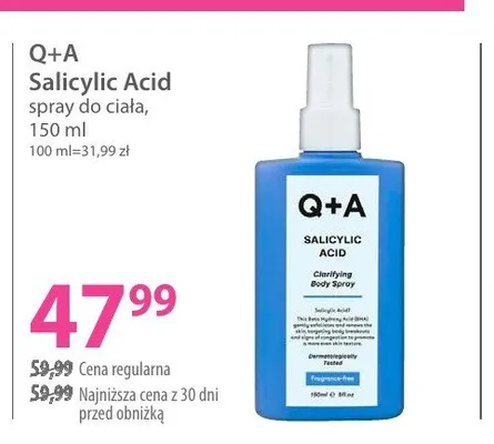 Spray do ciała Q+A Salicylic Acid promocja w Hebe