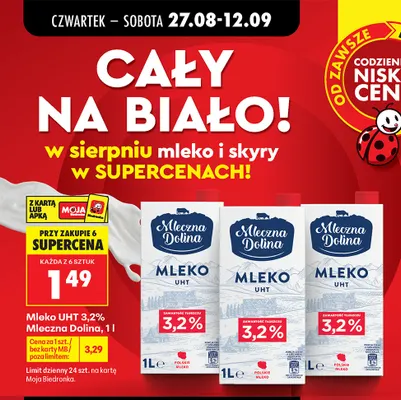 Mleko UHT Mleczna Dolina 3,2% promocja w Biedronka