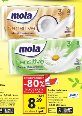 Papier toaletowy Sensitive mleczko kokosowe, balsam rumiankowy promocja w Intermarche