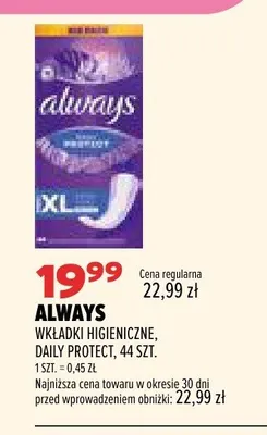 Wkładki higieniczne Always Daily Protect promocja w Drogerie Natura